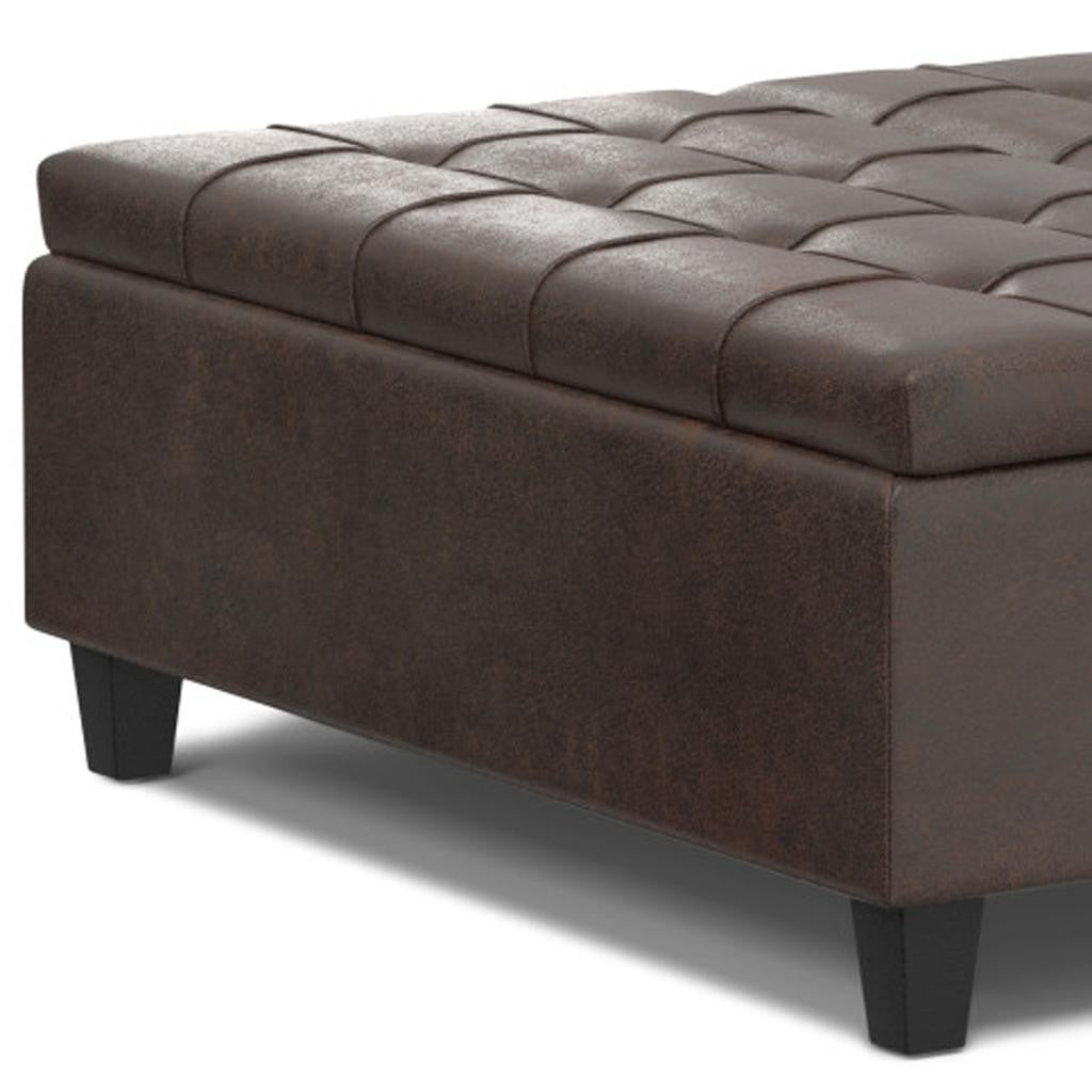 40" Brown Faux Leather Tufted Ottoman With Storage