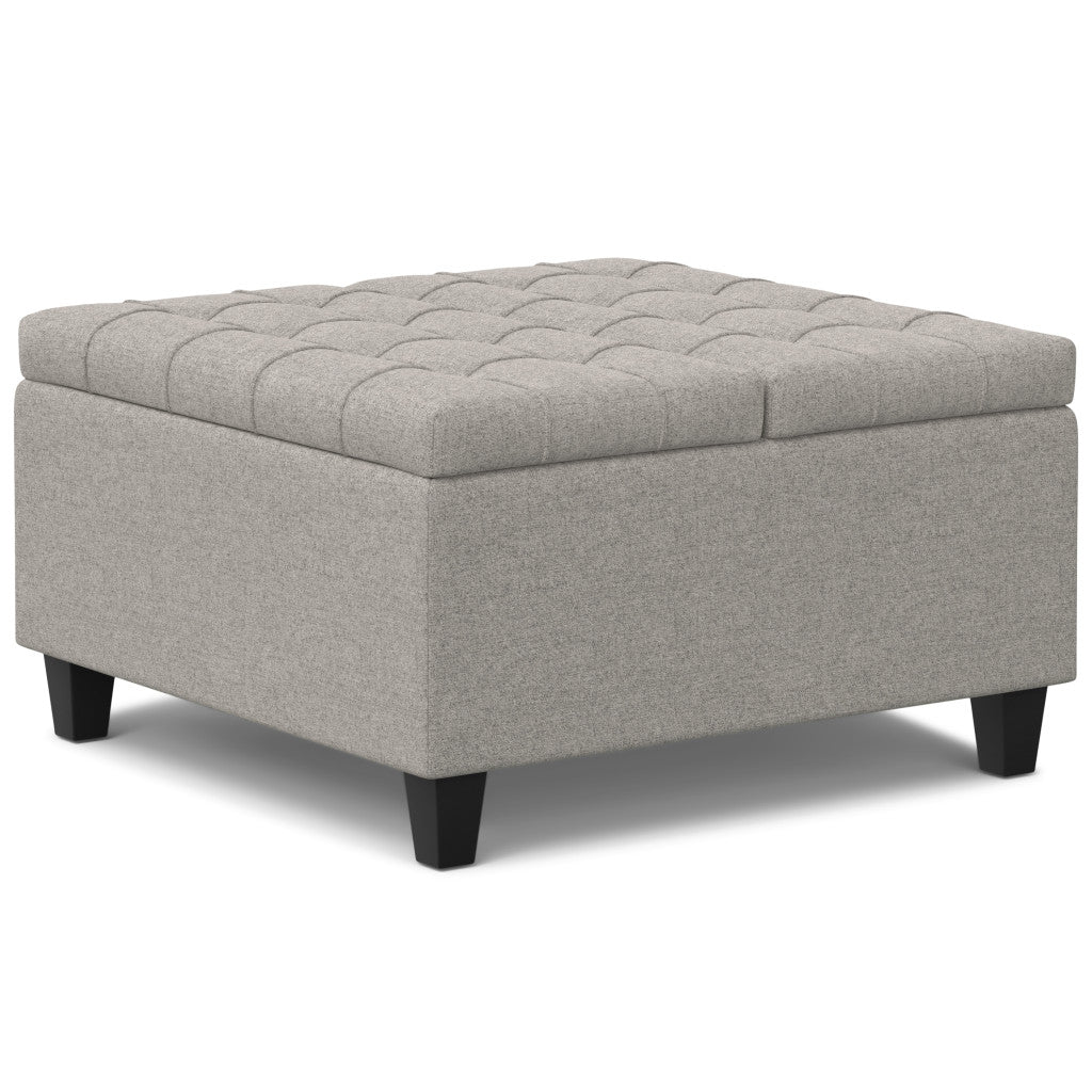 30" Gray And Brown Upholstery Tufted Ottoman With Storage
