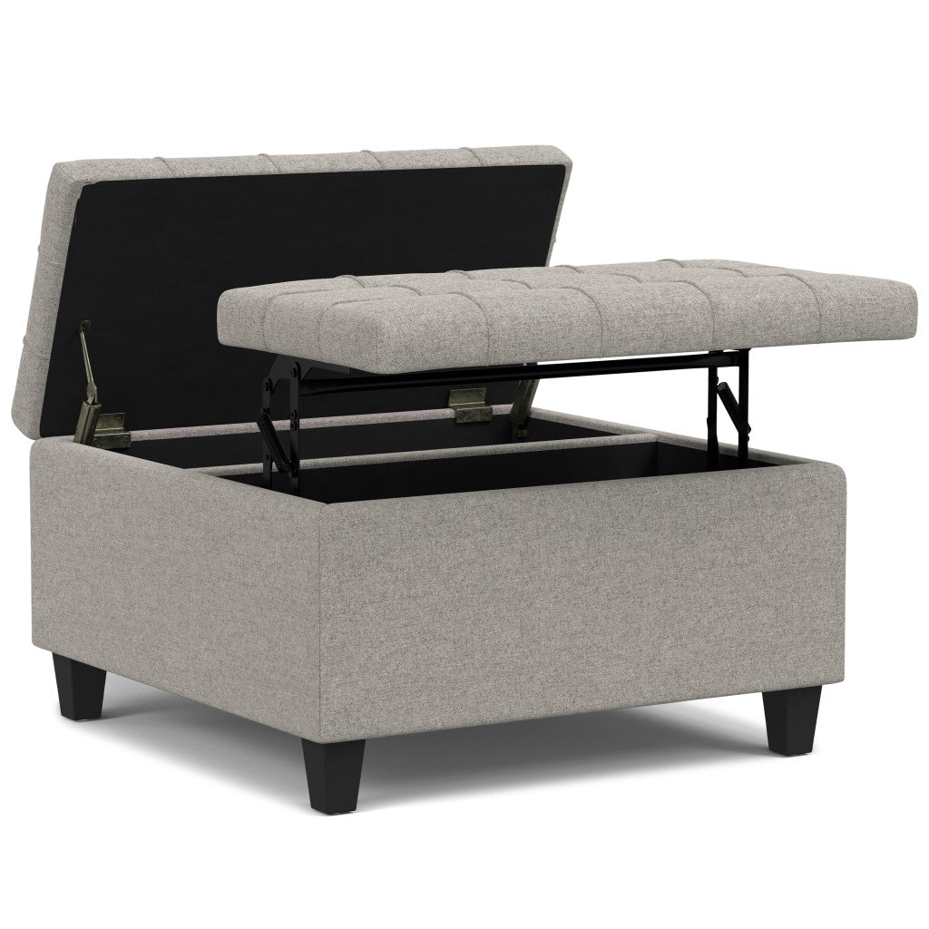 30" Gray And Brown Upholstery Tufted Ottoman With Storage