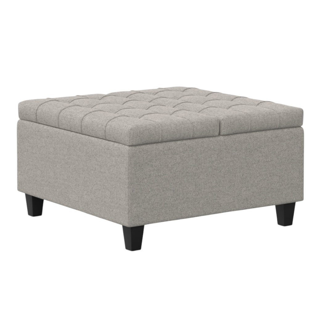 30" Gray And Brown Upholstery Tufted Ottoman With Storage