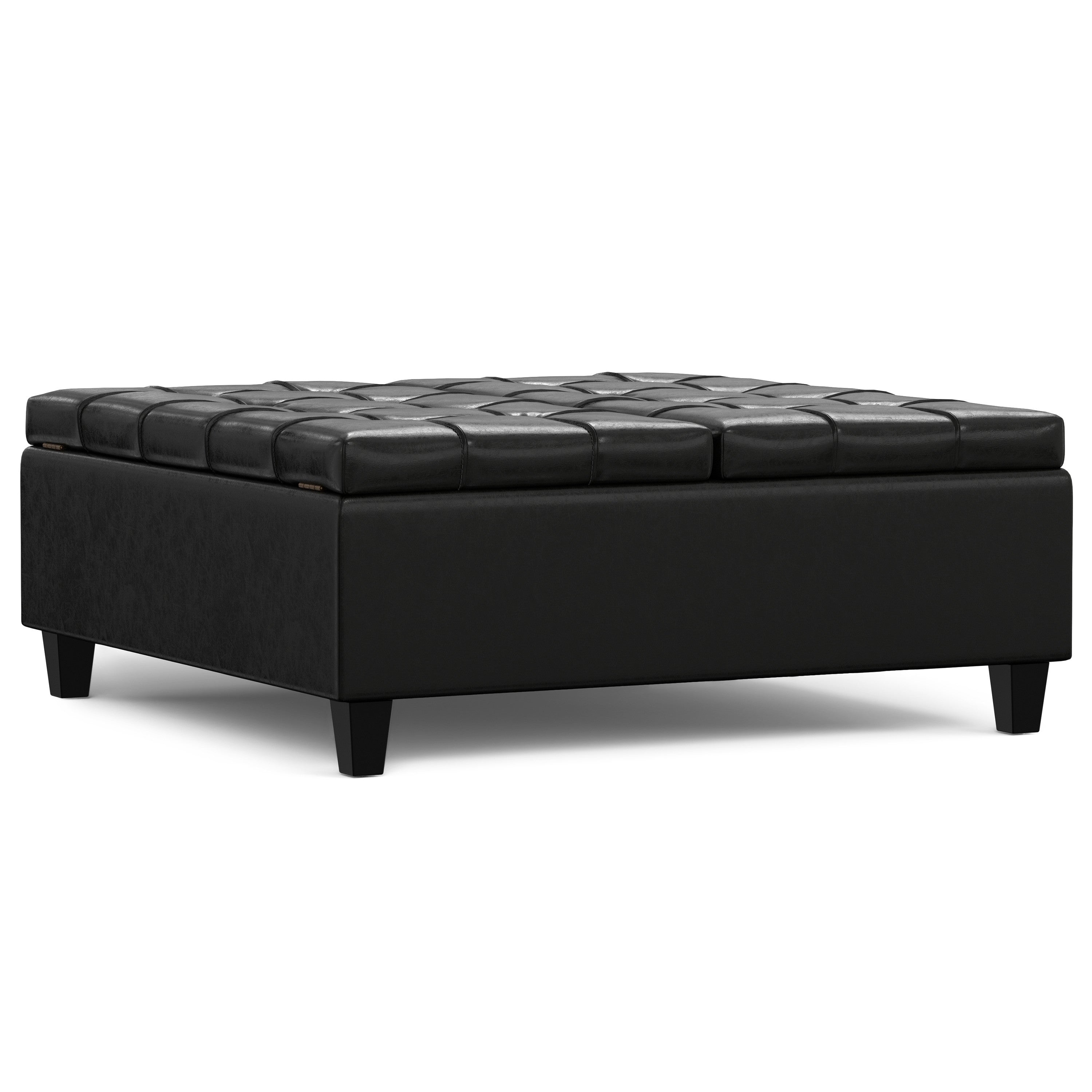 40" Black Faux Leather Tufted Cocktail Ottoman With Storage