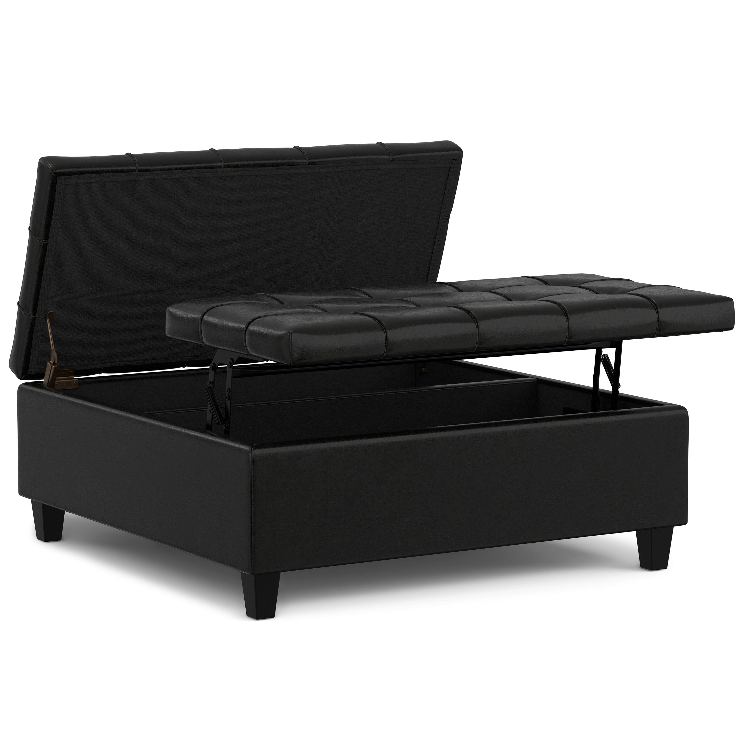 40" Black Faux Leather Tufted Cocktail Ottoman With Storage