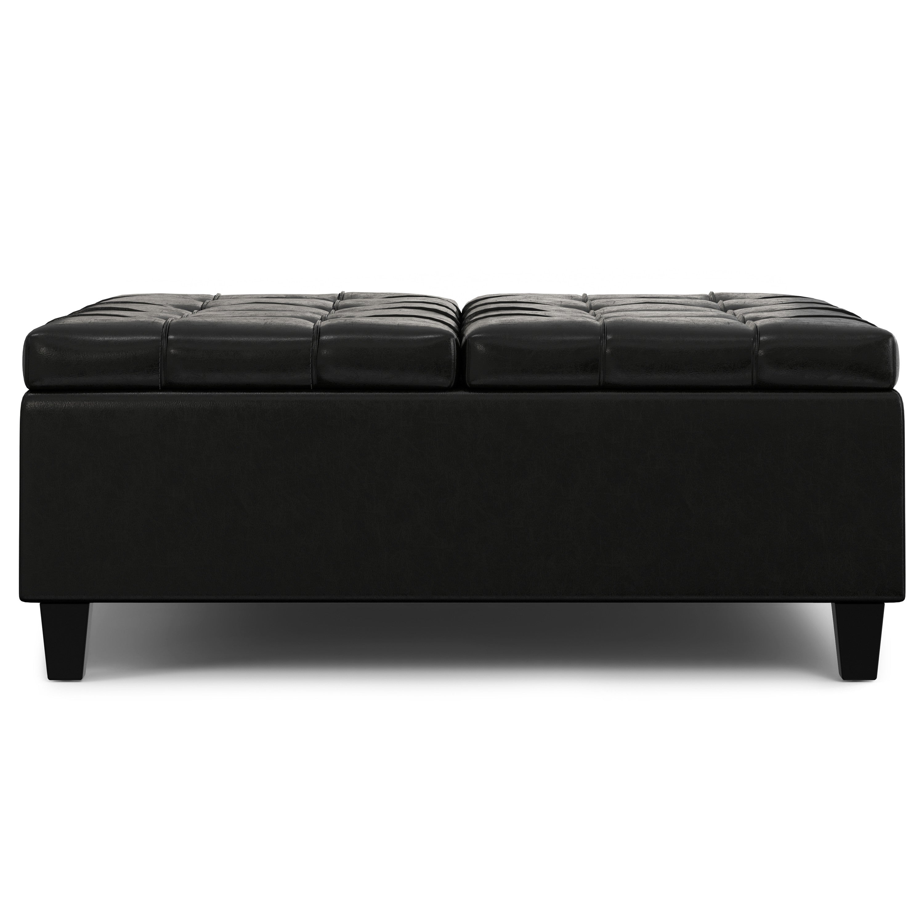 40" Black Faux Leather Tufted Cocktail Ottoman With Storage