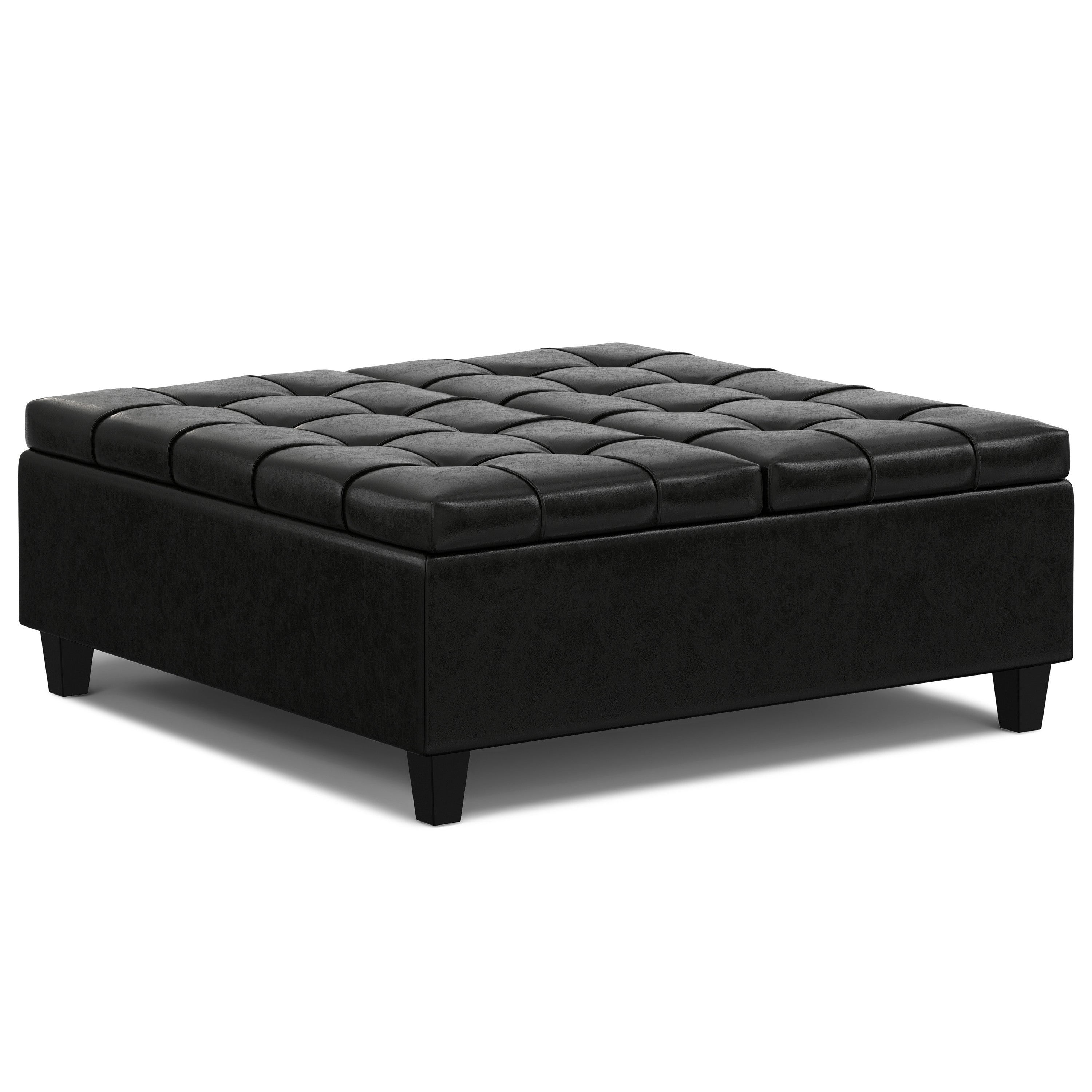 40" Black Faux Leather Tufted Cocktail Ottoman With Storage
