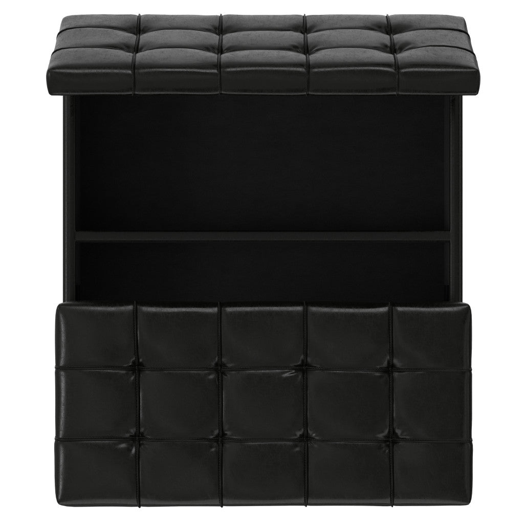 40" Black Faux Leather Tufted Cocktail Ottoman With Storage