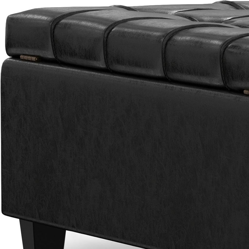 40" Black Faux Leather Tufted Cocktail Ottoman With Storage