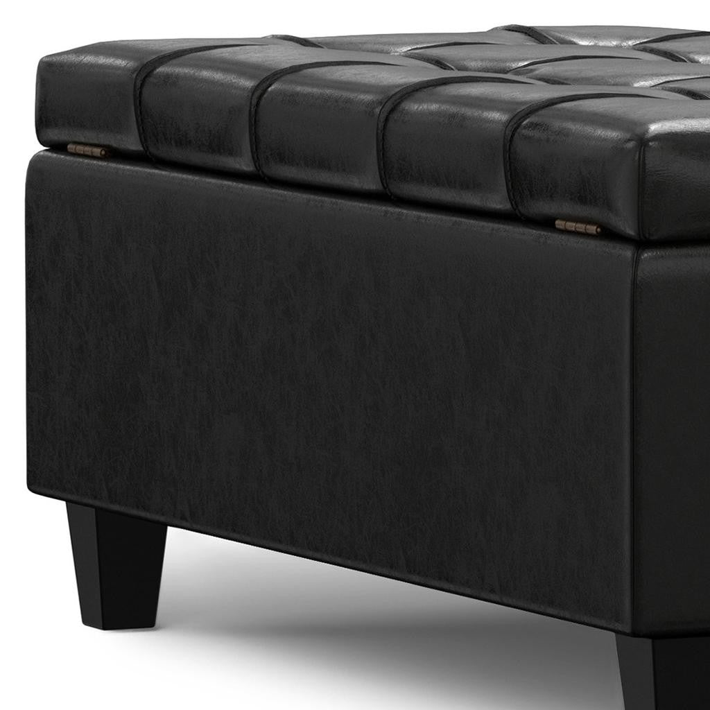 40" Black Faux Leather Tufted Cocktail Ottoman With Storage