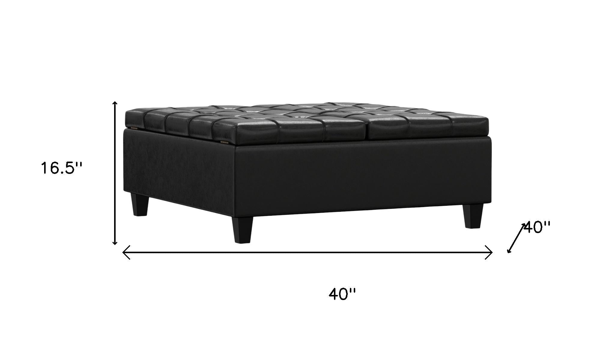 40" Black Faux Leather Tufted Cocktail Ottoman With Storage