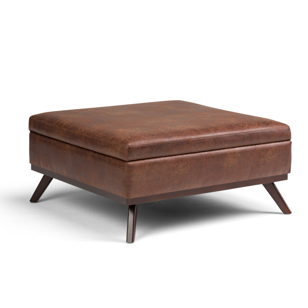 36" Brown Faux Leather Ottoman With Storage
