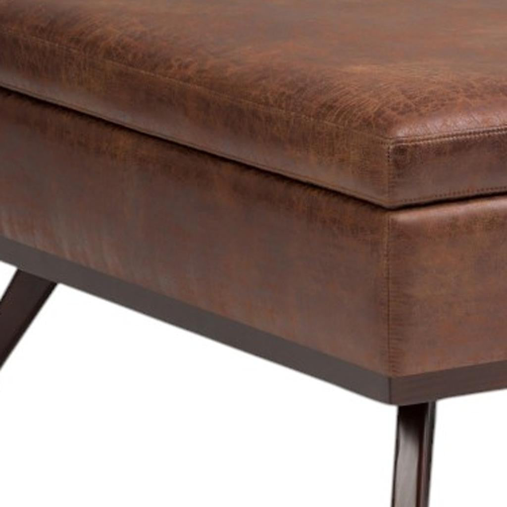 36" Brown Faux Leather Ottoman With Storage