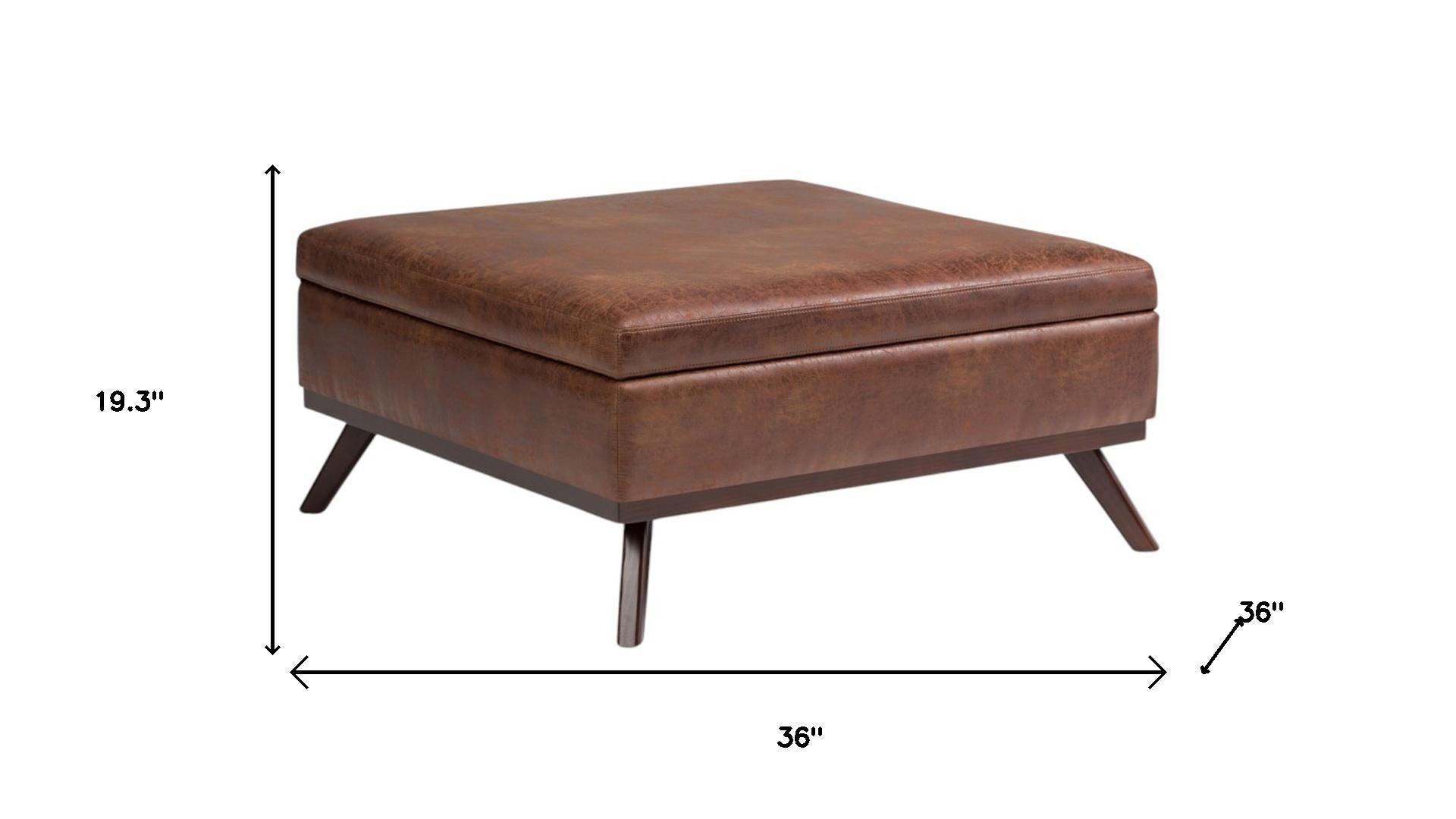 36" Brown Faux Leather Ottoman With Storage