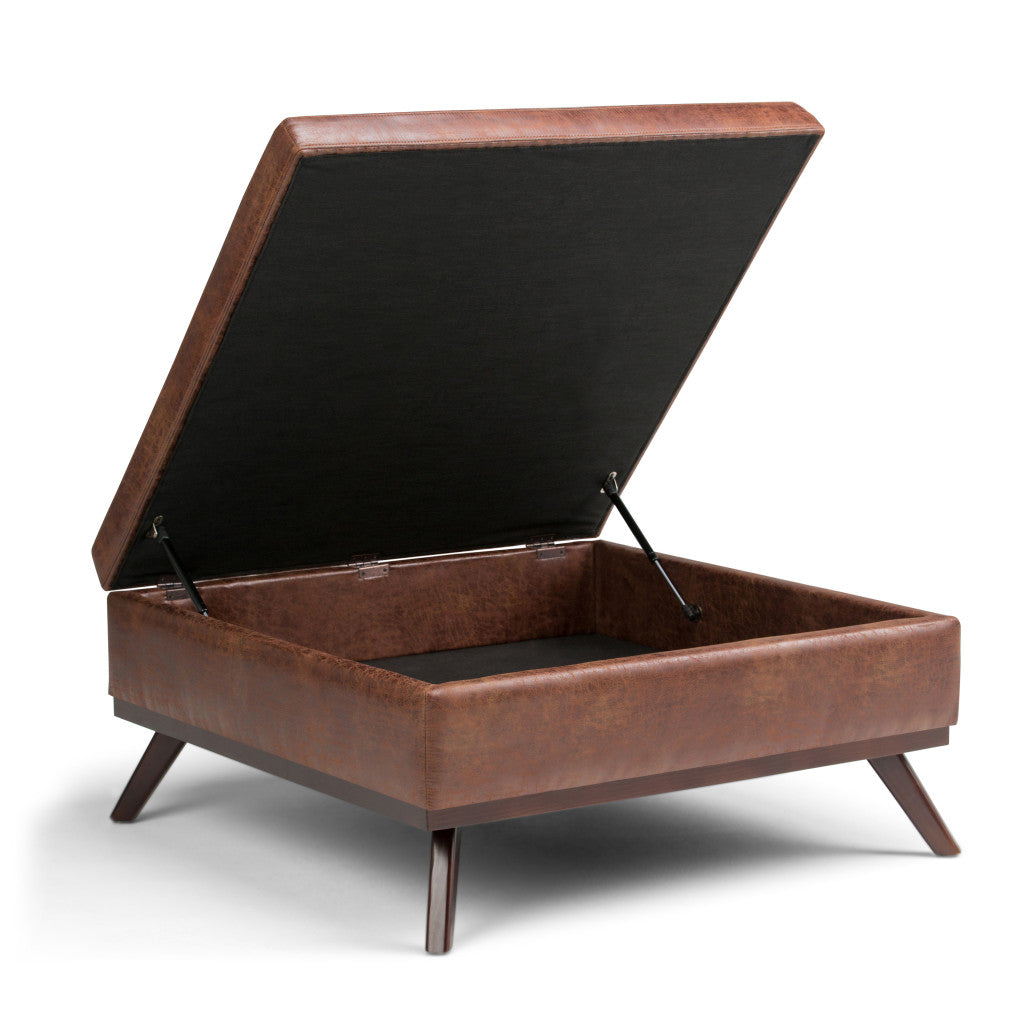 36" Brown Faux Leather Ottoman With Storage