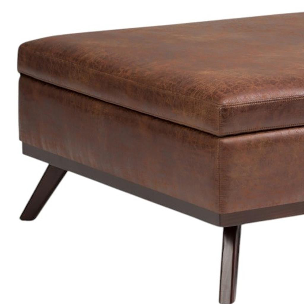 36" Brown Faux Leather Ottoman With Storage