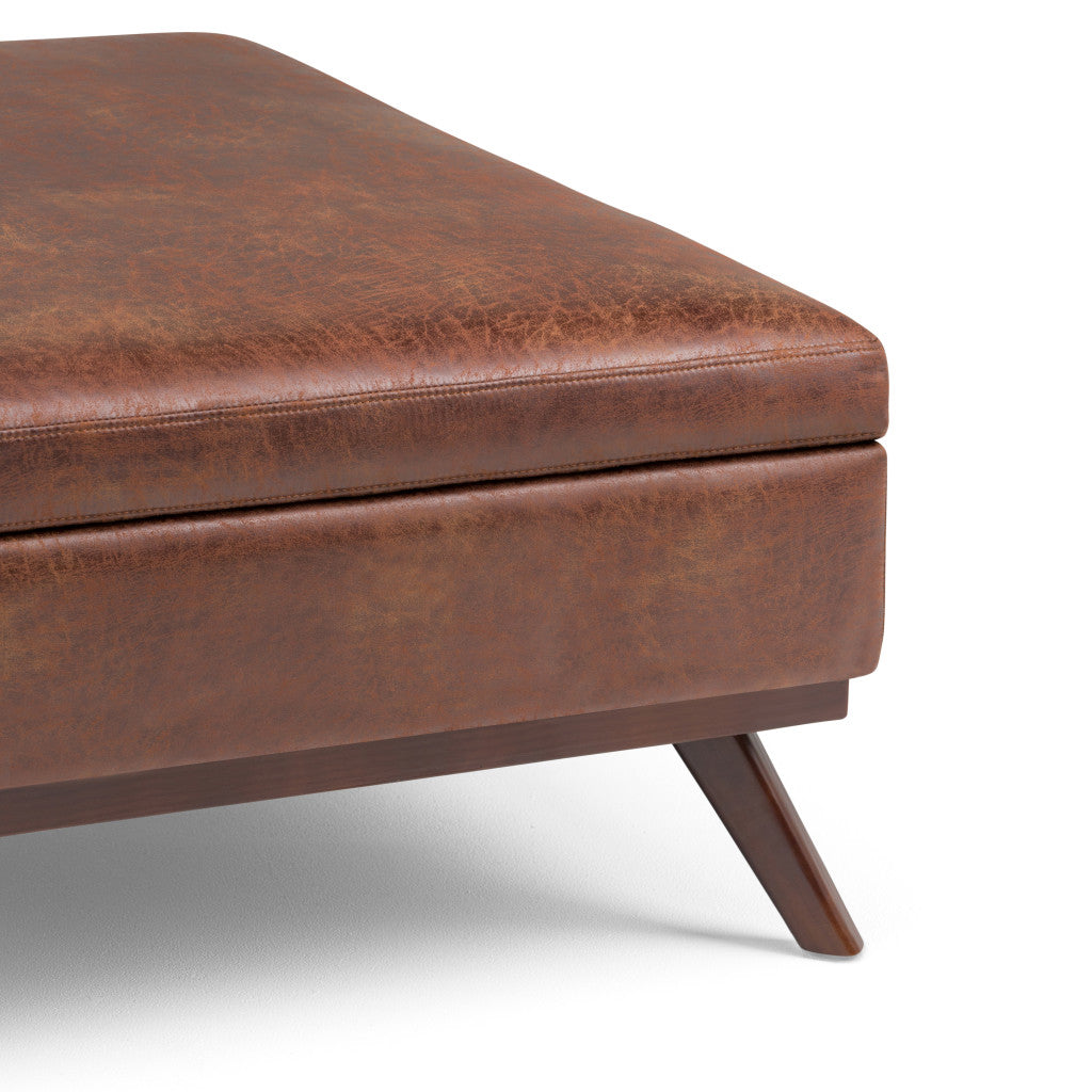 36" Brown Faux Leather Ottoman With Storage