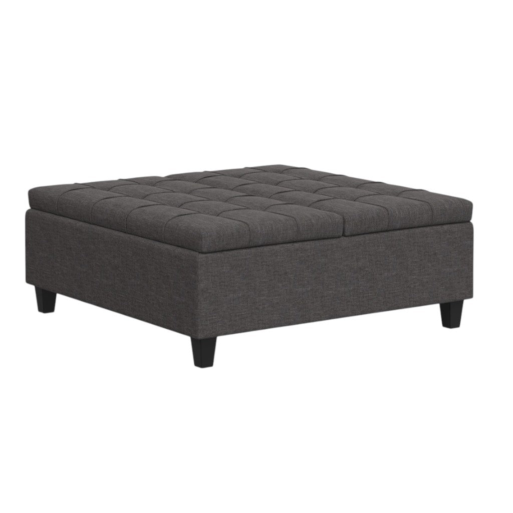 40" Slate Gray And Brown Upholstery Tufted Ottoman With Storage