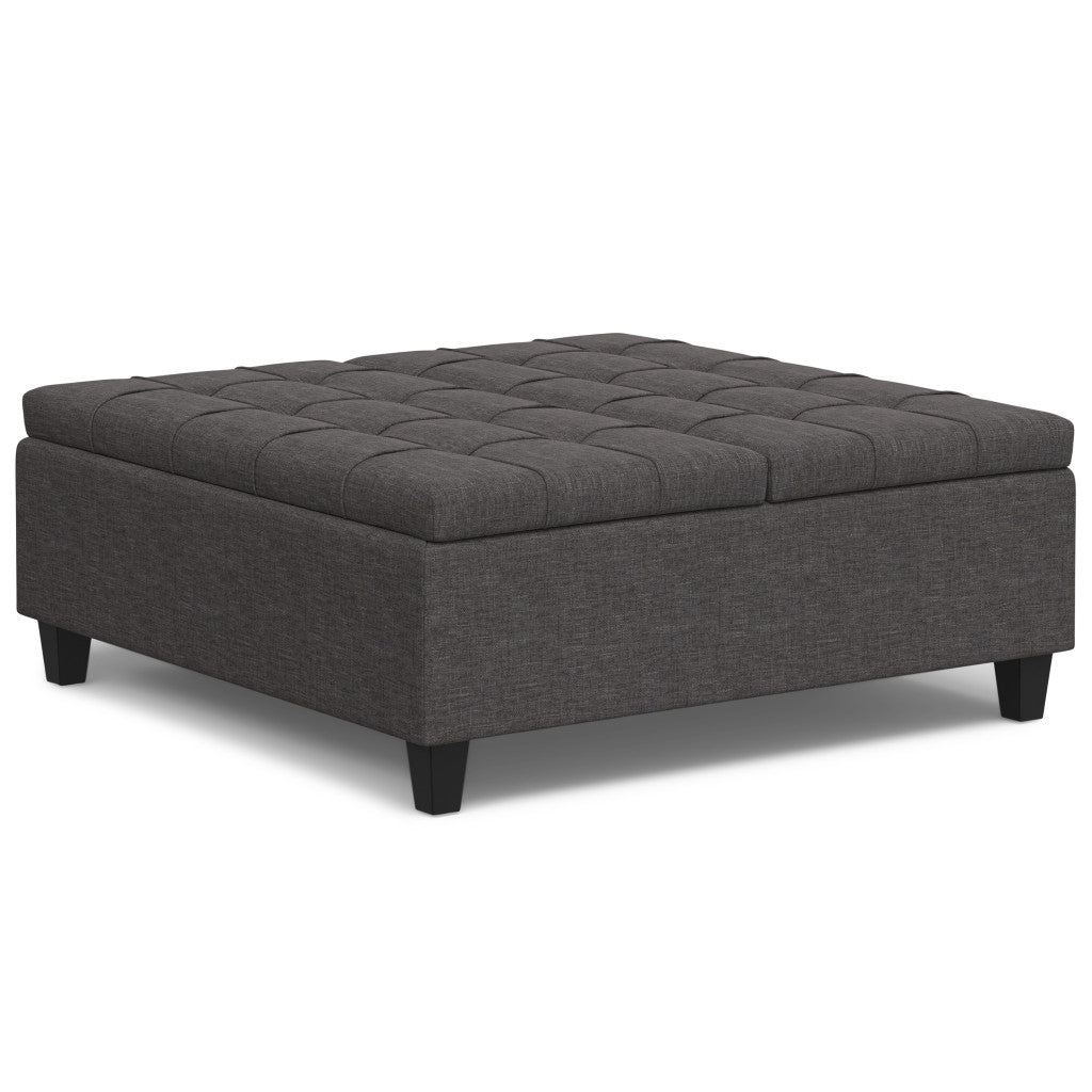 40" Slate Gray And Brown Upholstery Tufted Ottoman With Storage