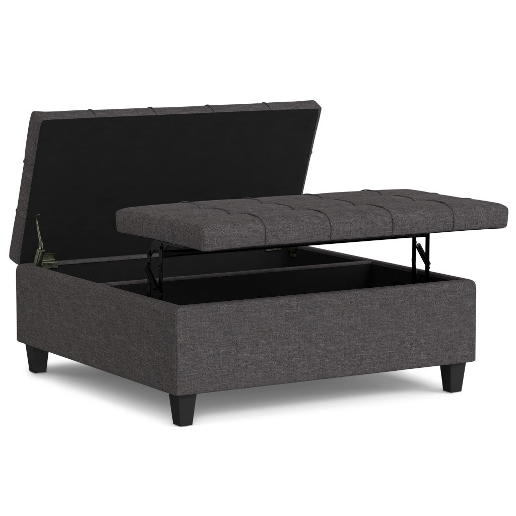 40" Slate Gray And Brown Upholstery Tufted Ottoman With Storage