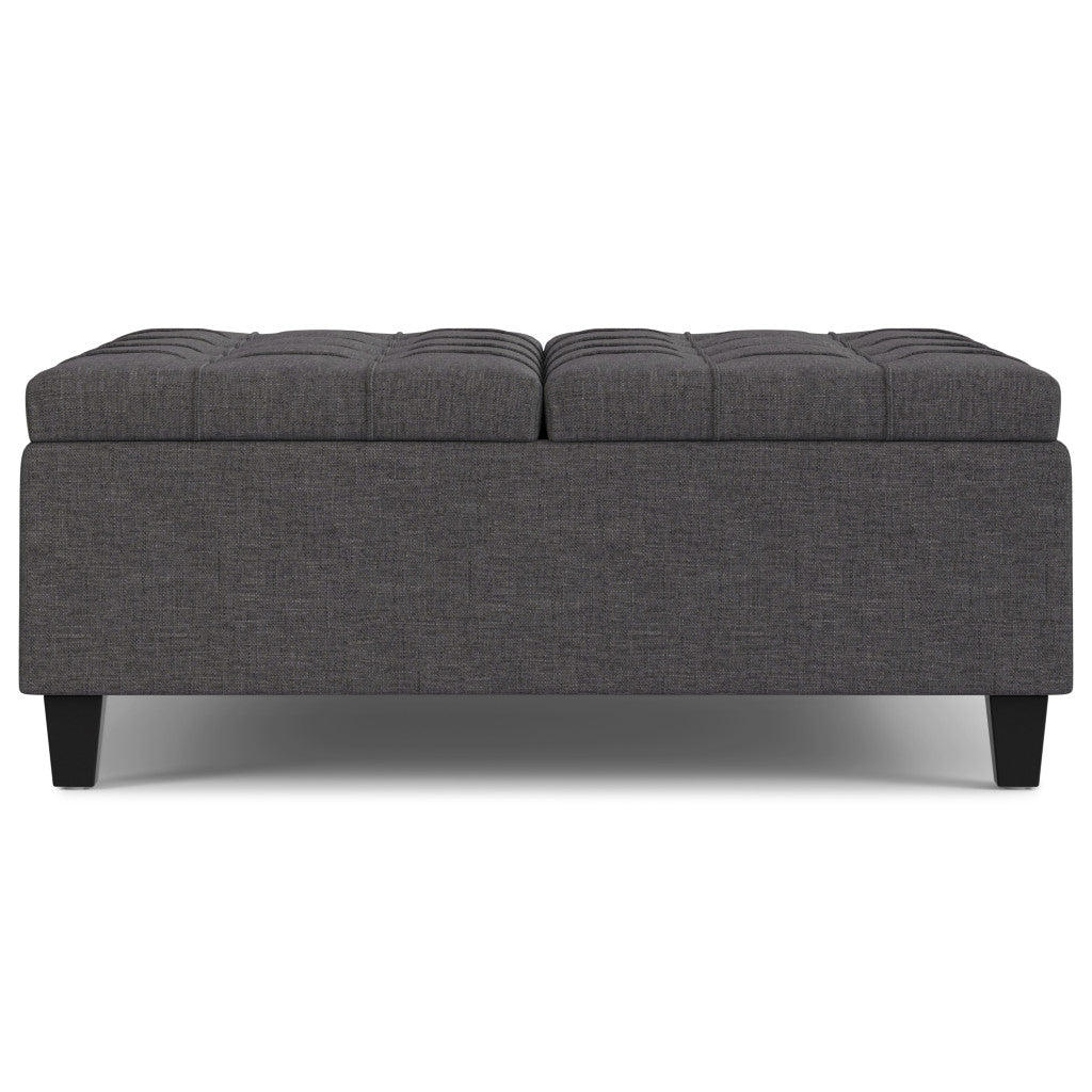 40" Slate Gray And Brown Upholstery Tufted Ottoman With Storage