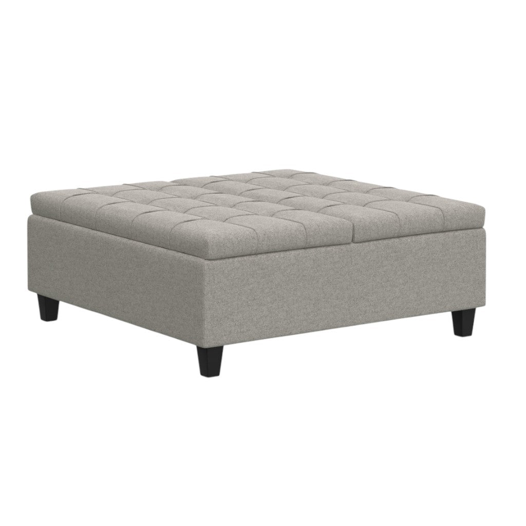 40" Cloud And Brown Upholstery Tufted Ottoman With Storage