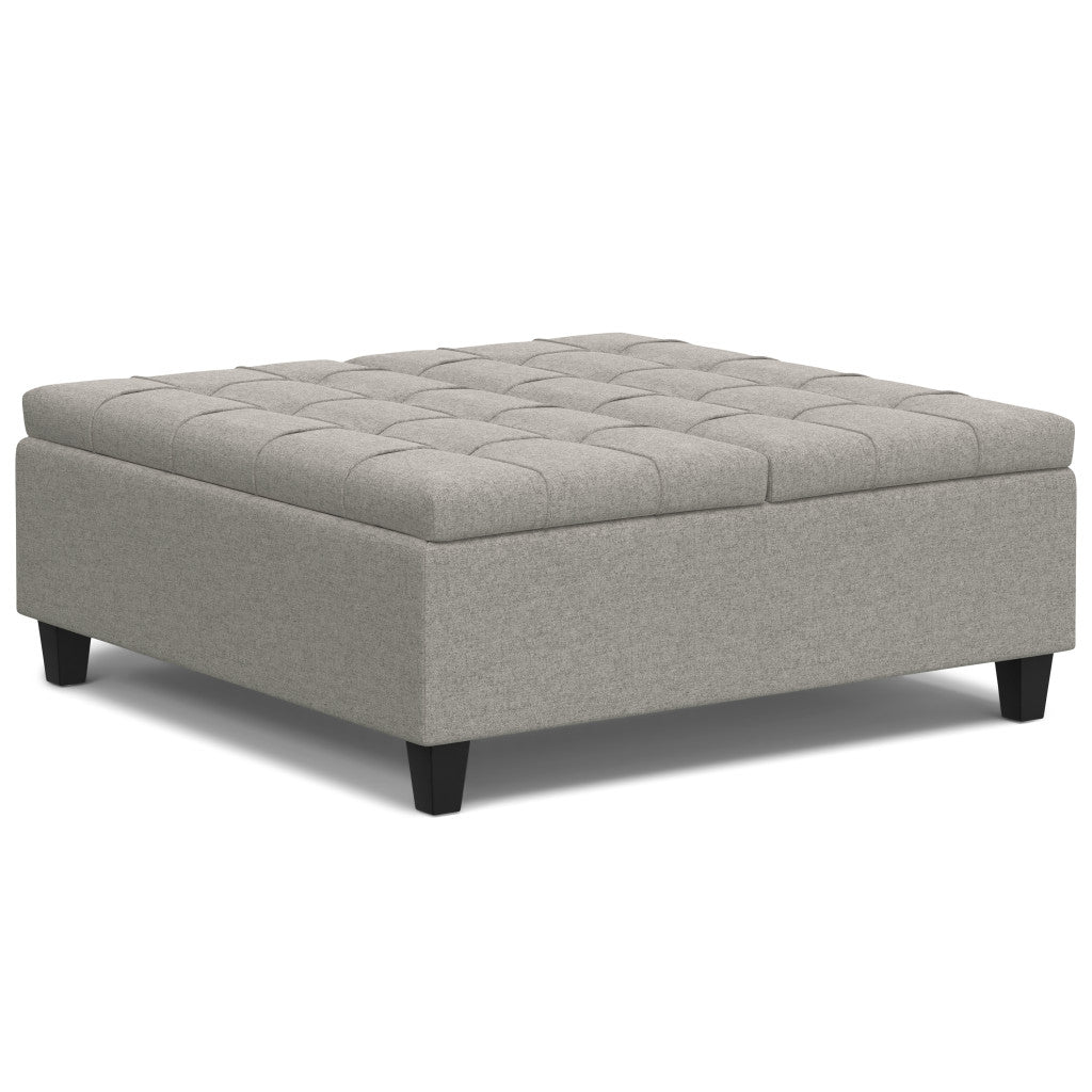 40" Cloud And Brown Upholstery Tufted Ottoman With Storage