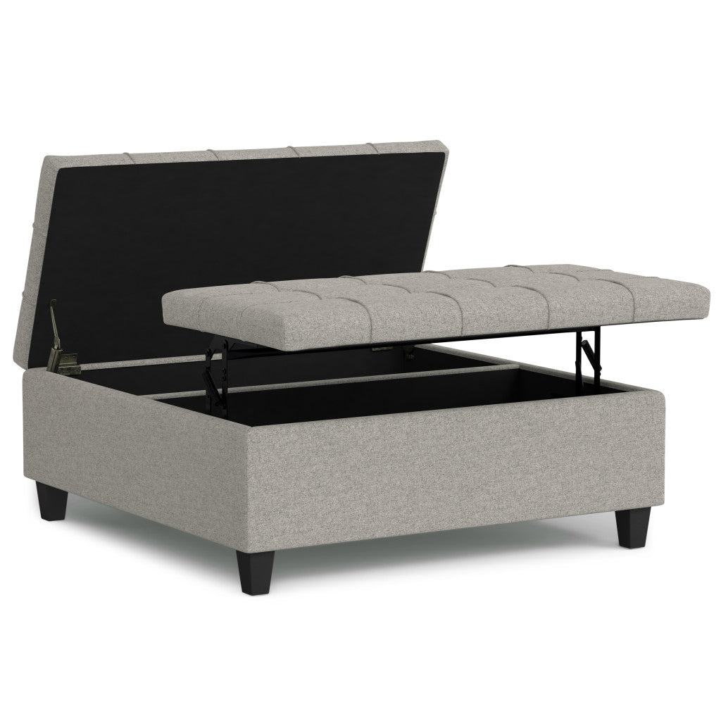 40" Cloud And Brown Upholstery Tufted Ottoman With Storage