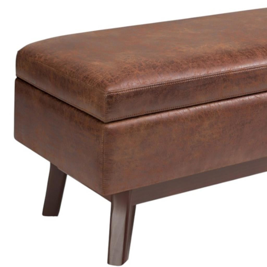 36" Brown Faux Leather Ottoman With Storage
