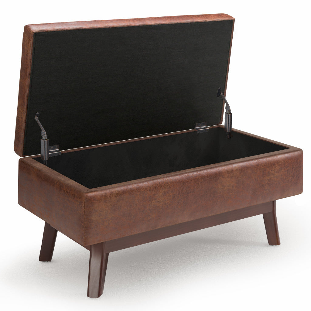 36" Brown Faux Leather Ottoman With Storage