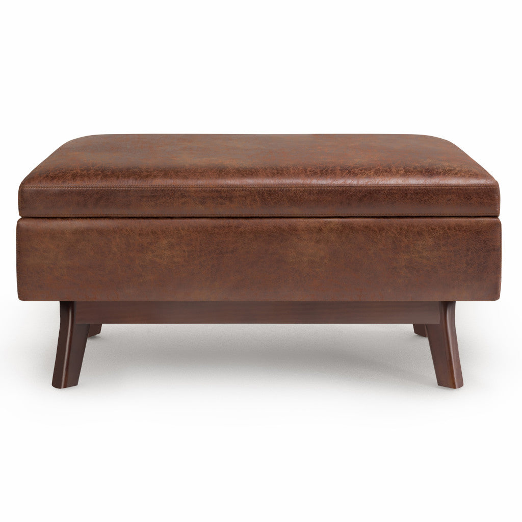 36" Brown Faux Leather Ottoman With Storage
