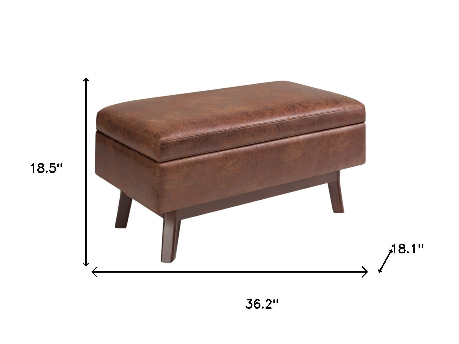 36" Brown Faux Leather Ottoman With Storage