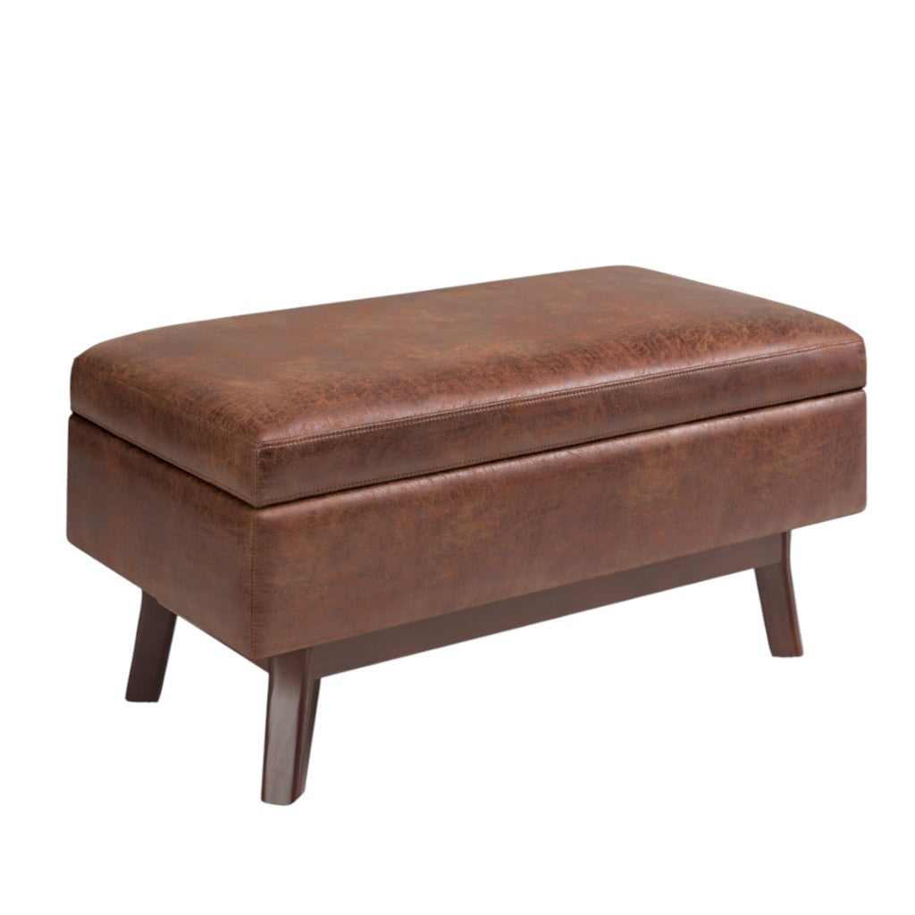 36" Brown Faux Leather Ottoman With Storage
