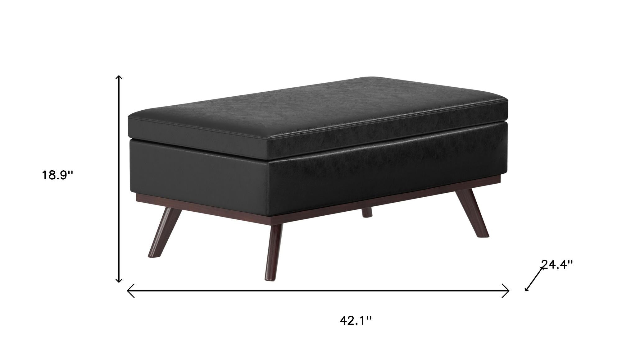 42" Black And Brown Faux Leather Ottoman With Storage