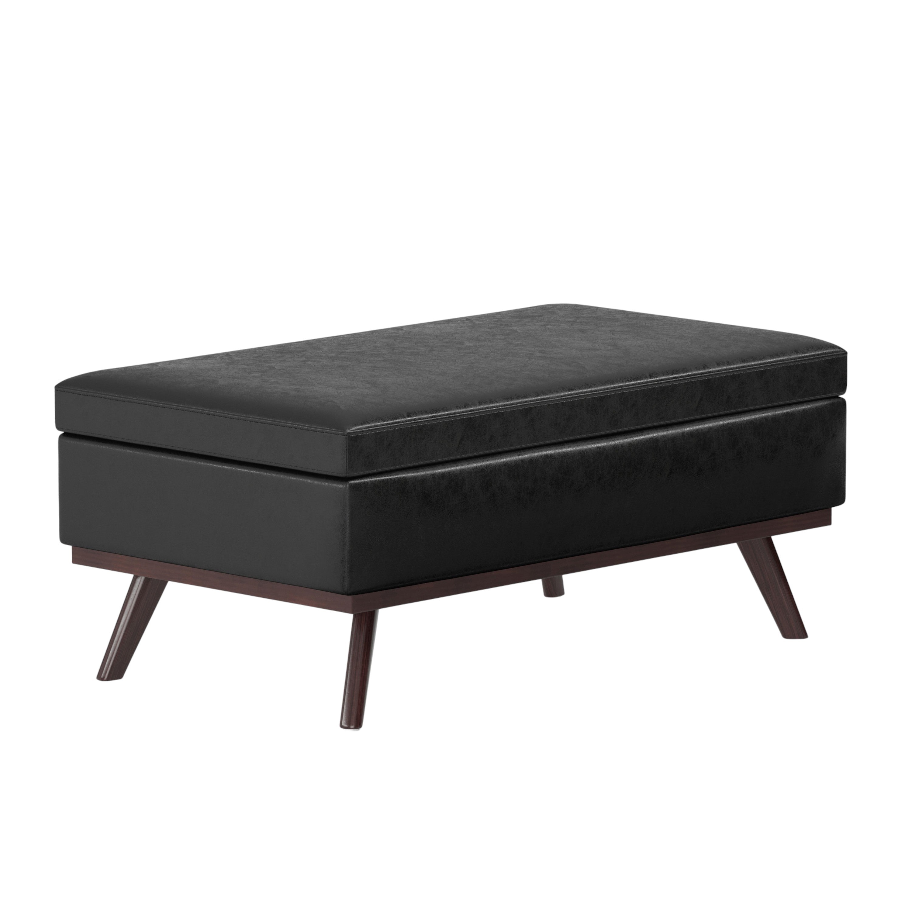 42" Black And Brown Faux Leather Ottoman With Storage
