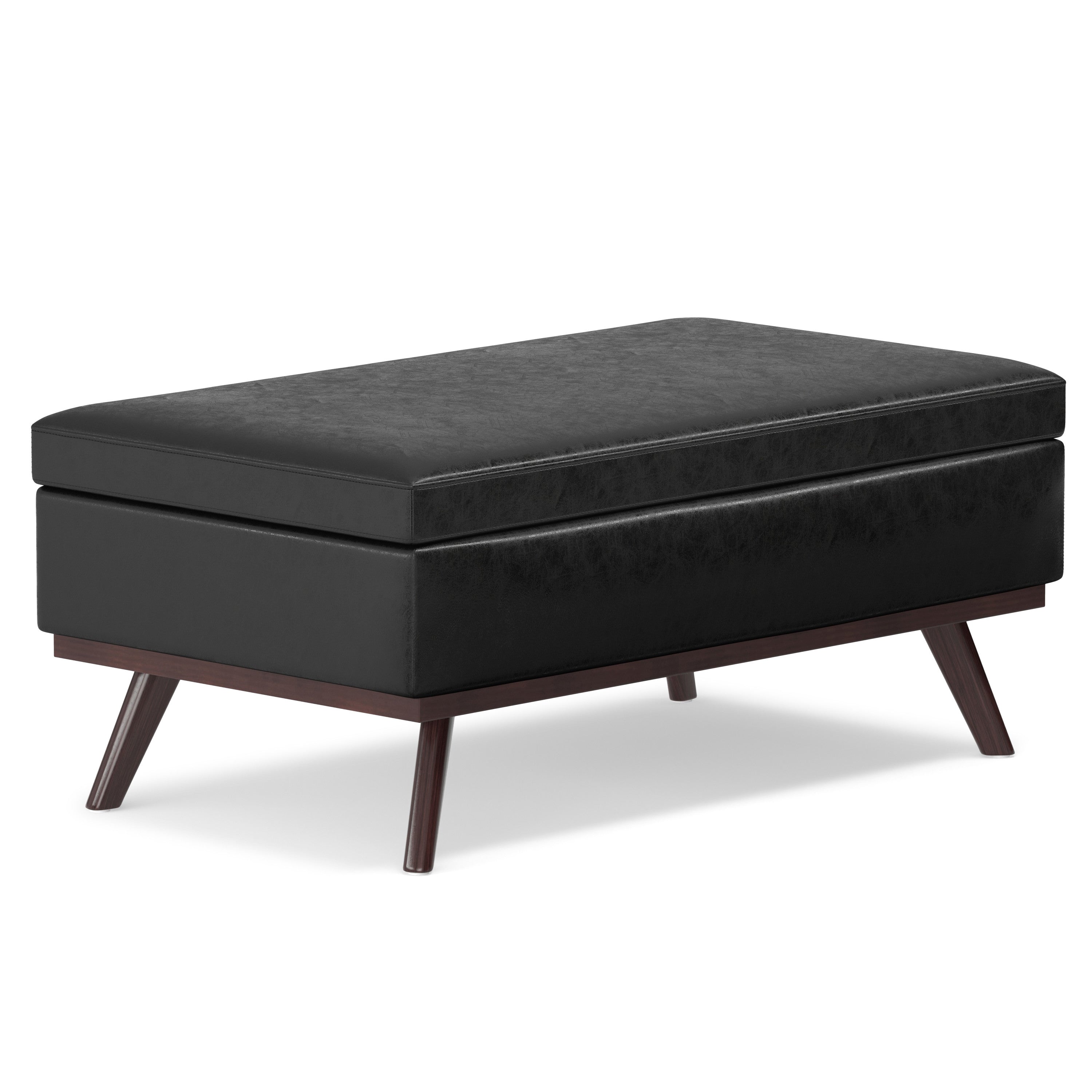 42" Black And Brown Faux Leather Ottoman With Storage