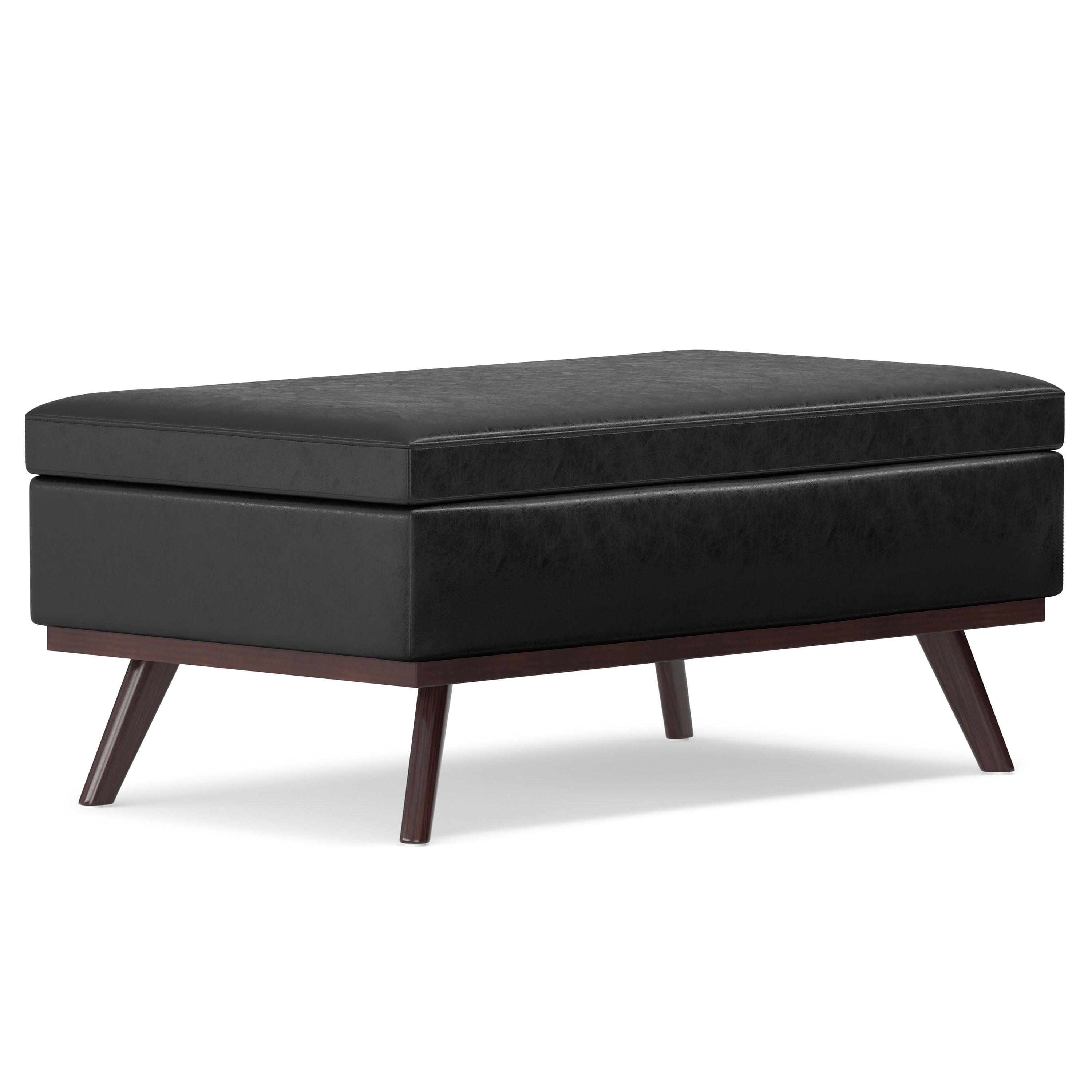 42" Black And Brown Faux Leather Ottoman With Storage
