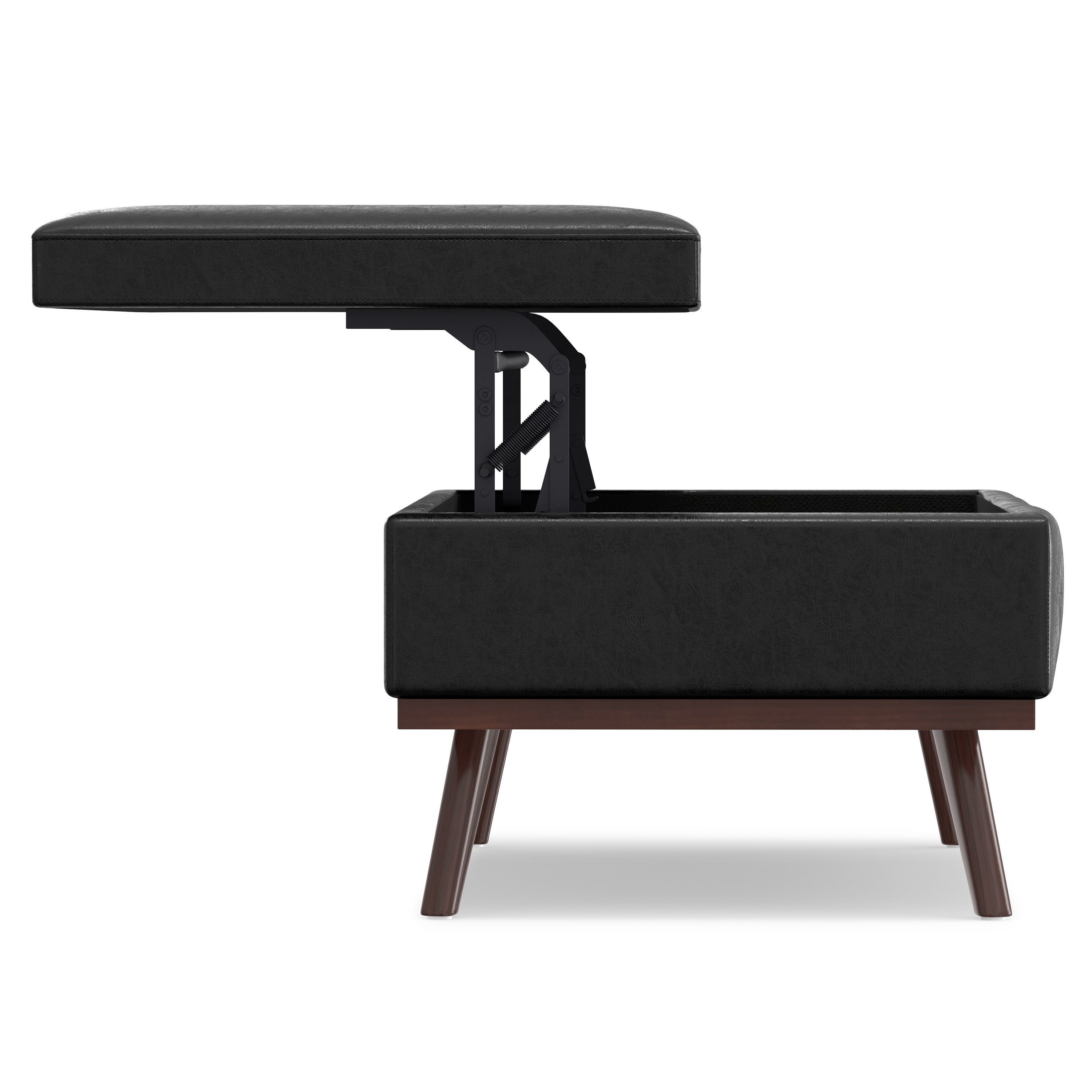 42" Black And Brown Faux Leather Ottoman With Storage