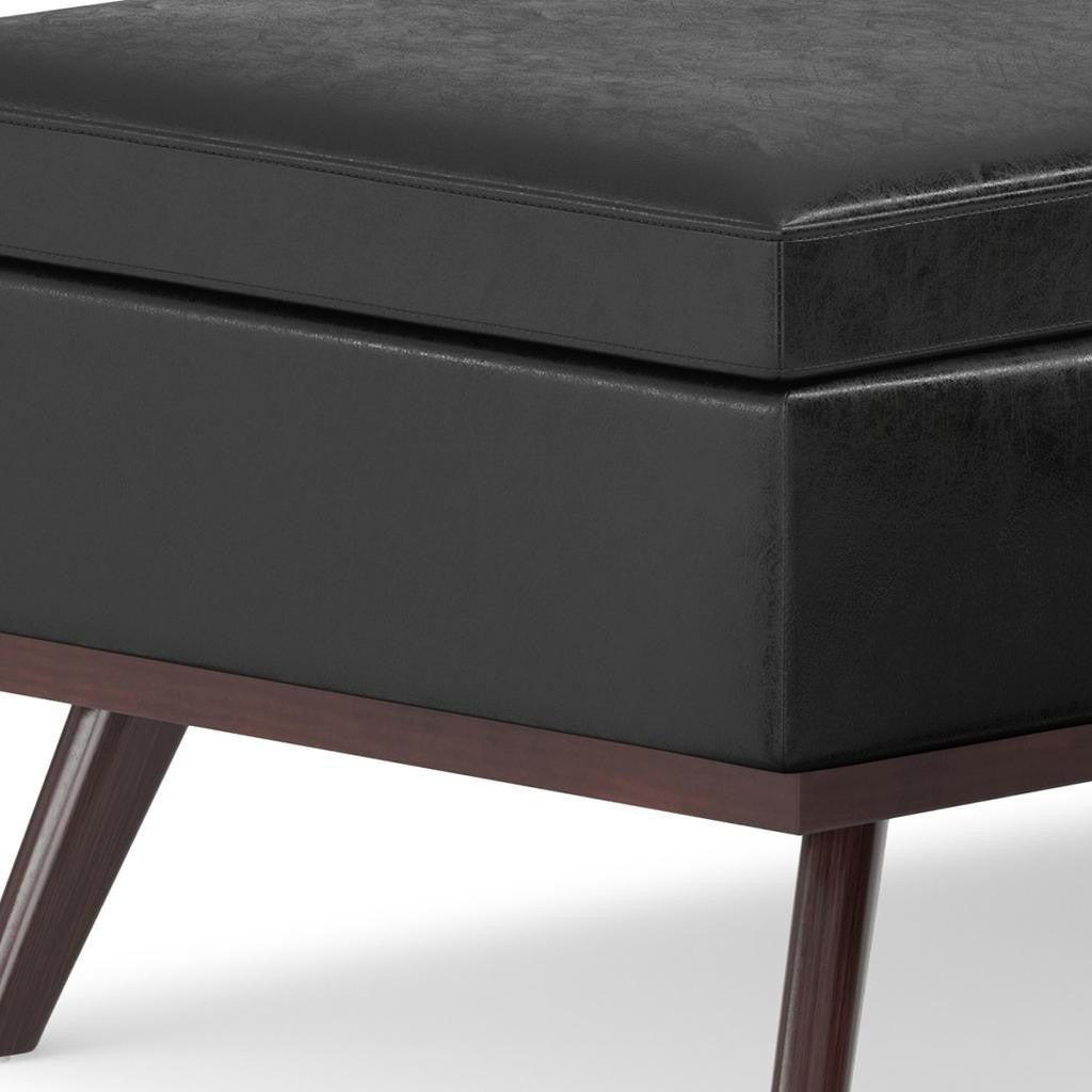 42" Black And Brown Faux Leather Ottoman With Storage