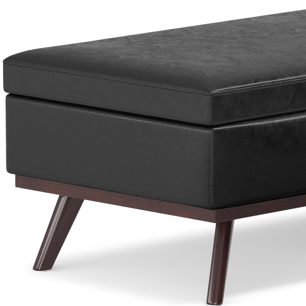 42" Black And Brown Faux Leather Ottoman With Storage