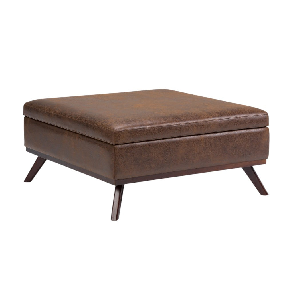 36" Chestnut And Brown Faux Leather Ottoman With Storage