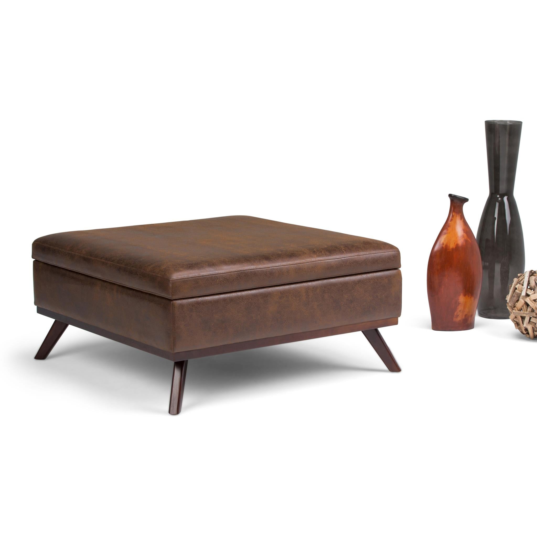 36" Chestnut And Brown Faux Leather Ottoman With Storage