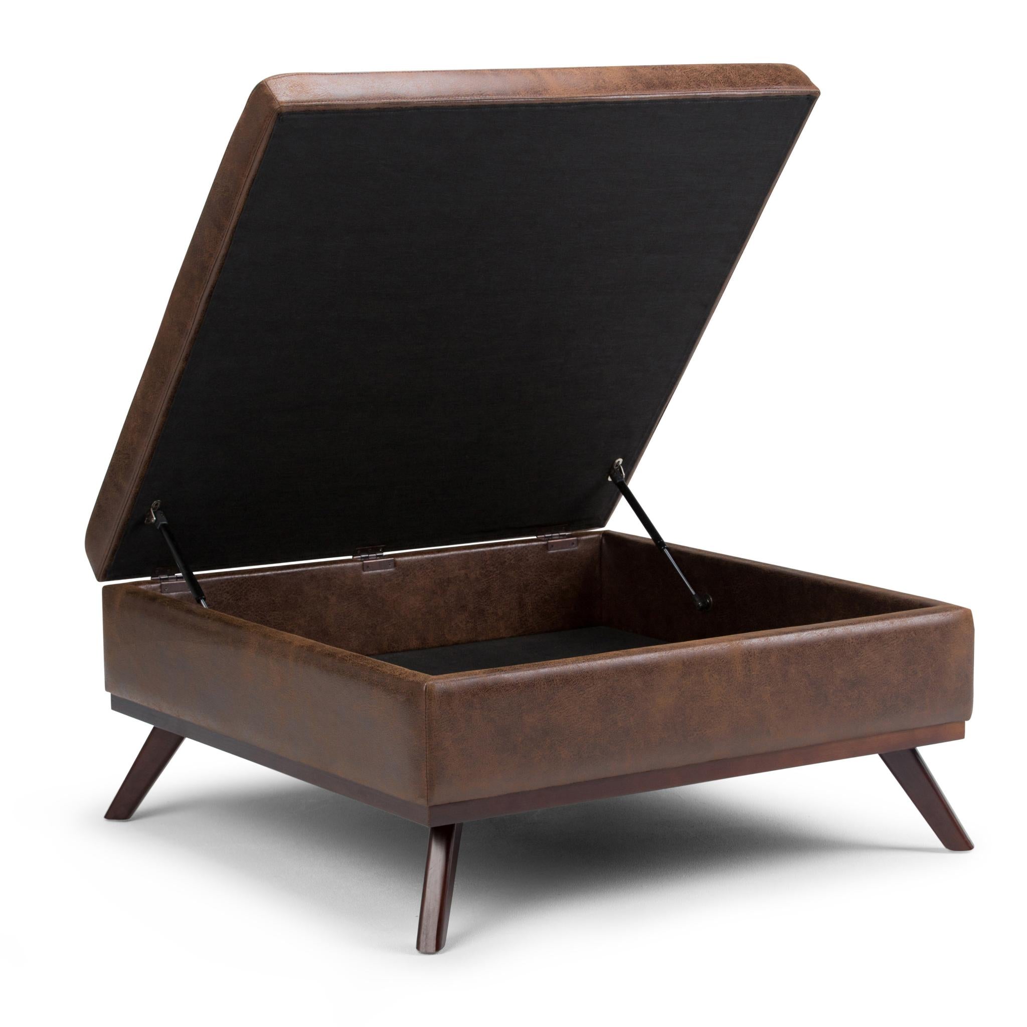 36" Chestnut And Brown Faux Leather Ottoman With Storage