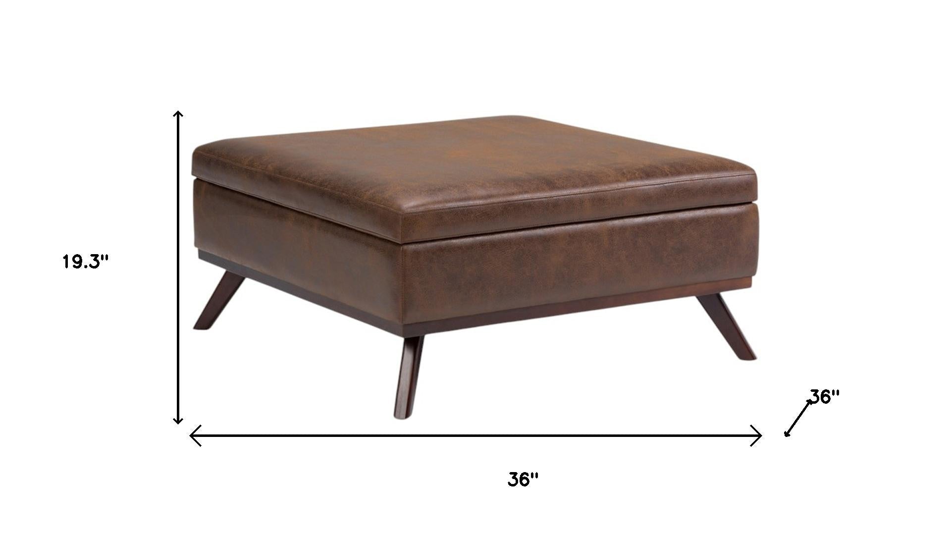 36" Chestnut And Brown Faux Leather Ottoman With Storage