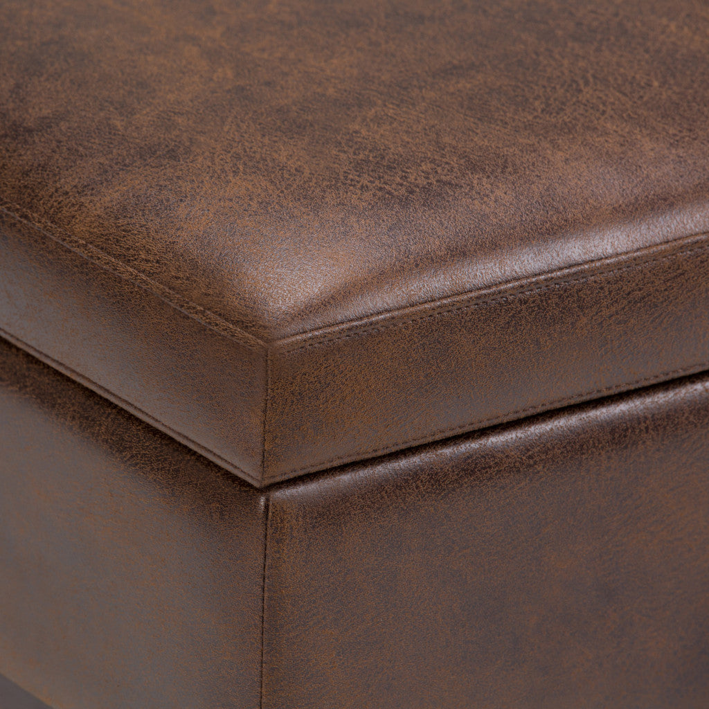 36" Chestnut And Brown Faux Leather Ottoman With Storage