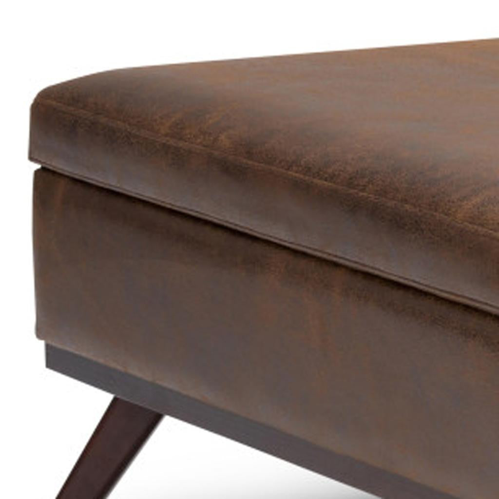 36" Chestnut And Brown Faux Leather Ottoman With Storage