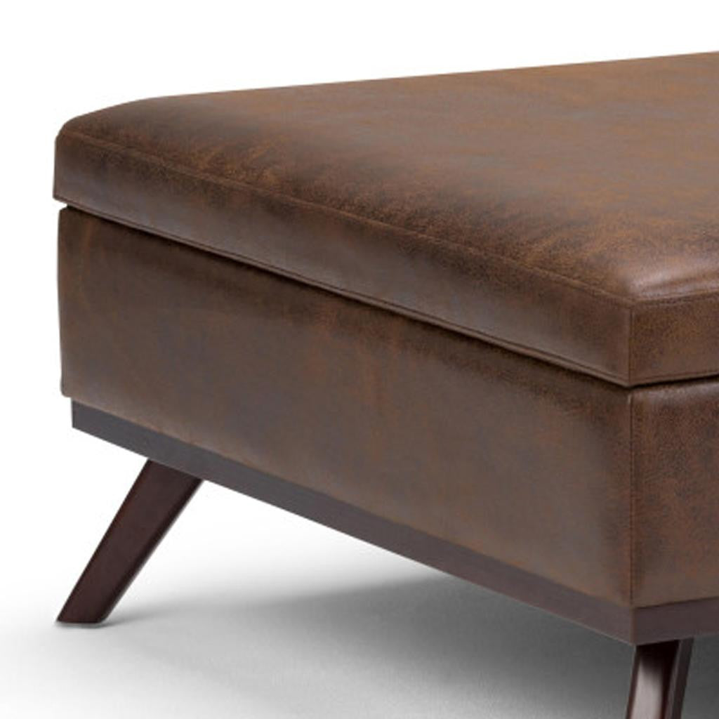 36" Chestnut And Brown Faux Leather Ottoman With Storage