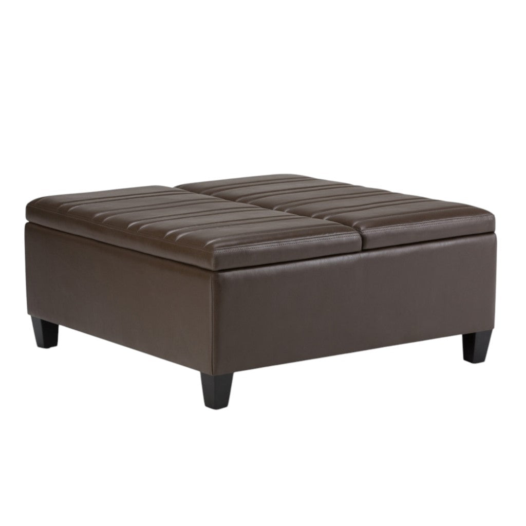 36" Chocolate And Espresso Faux Leather Ottoman With Storage