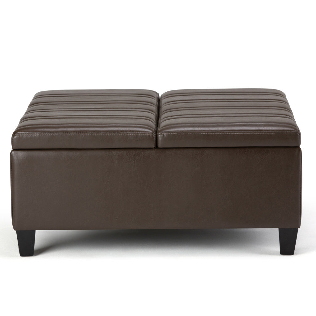 36" Chocolate And Espresso Faux Leather Ottoman With Storage