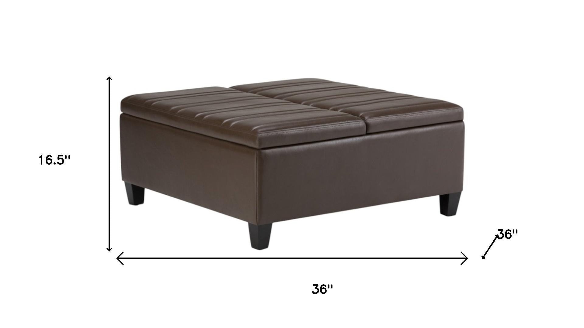 36" Chocolate And Espresso Faux Leather Ottoman With Storage