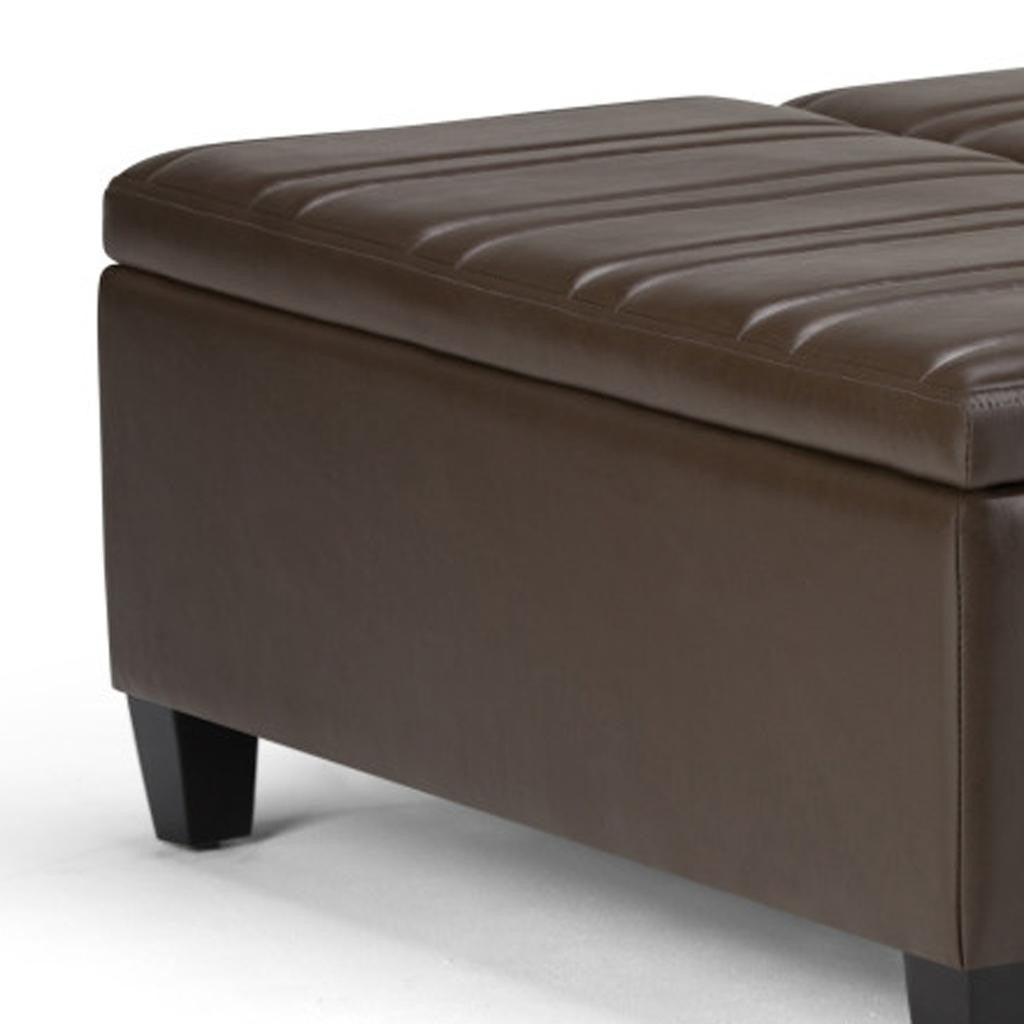 36" Chocolate And Espresso Faux Leather Ottoman With Storage