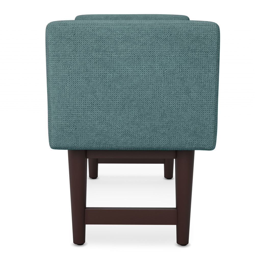 29" Teal Blue And Walnut Linen Ottoman
