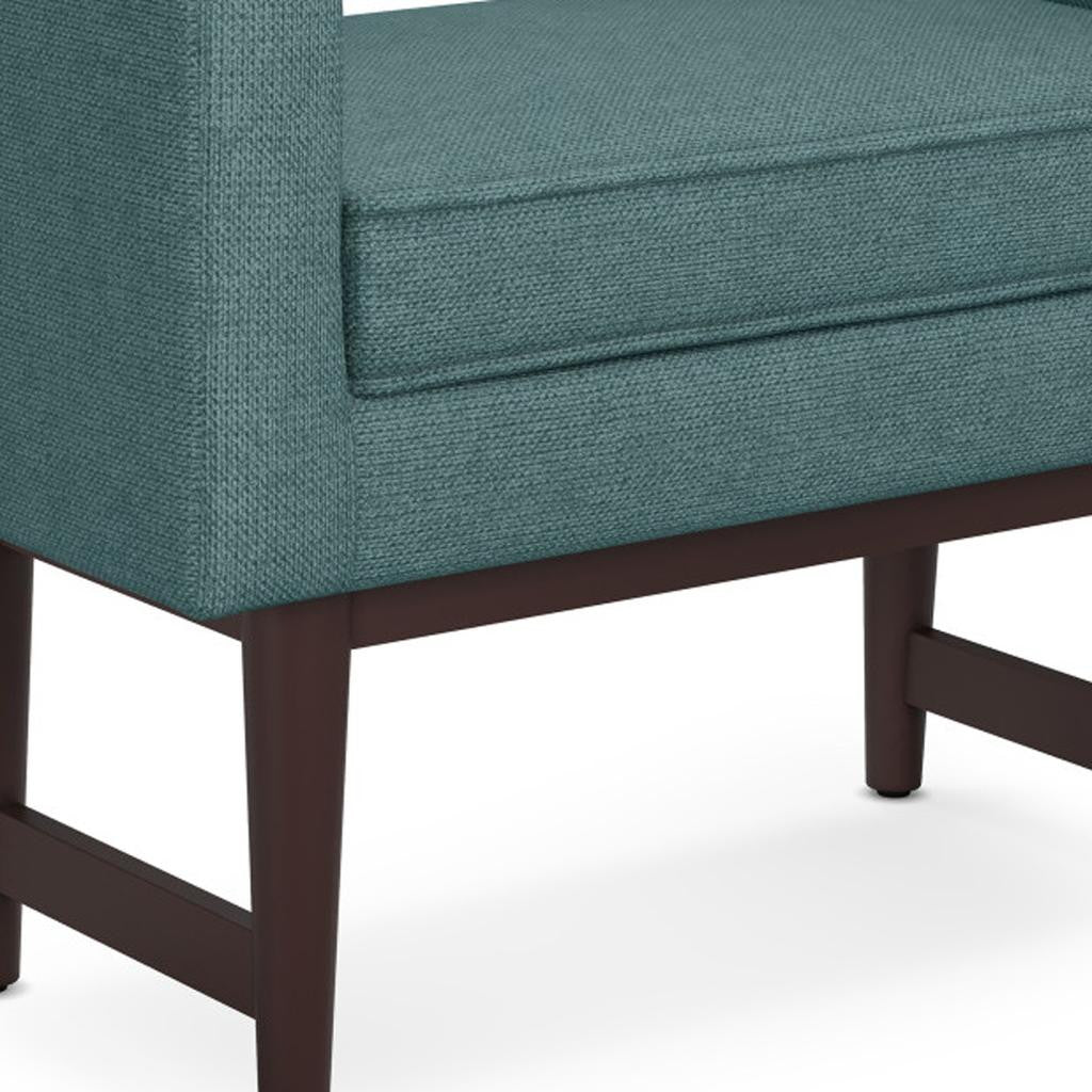29" Teal Blue And Walnut Linen Ottoman